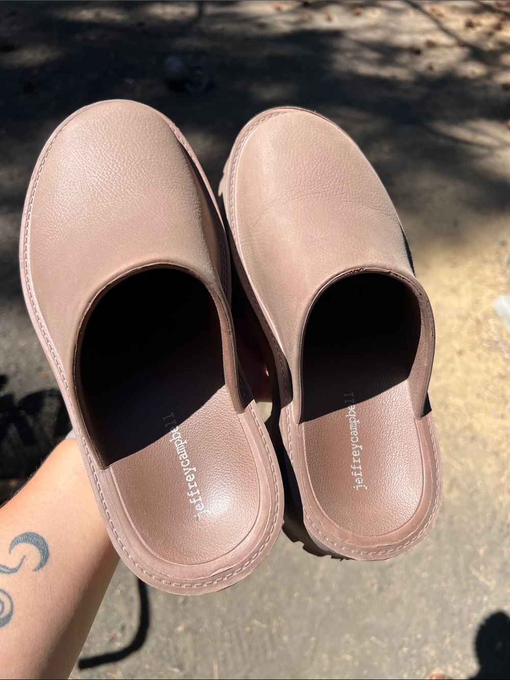 Jeffrey Campbell Mauve-Taupe Slip-On Leather Clogs - Picture 3 of 5